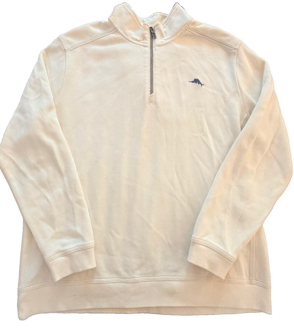New Tommy Bahama Mens Cream Laguna Beach Logo 1/4 Zip Sweater XL